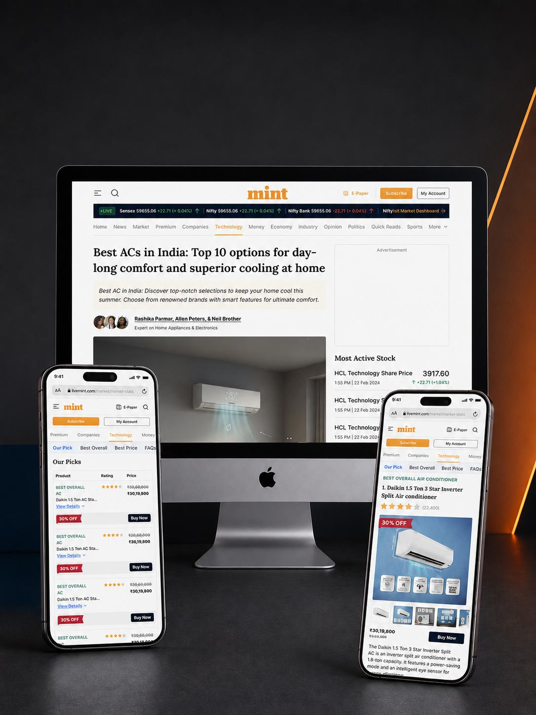 Mint affiliate listicle pages across devices