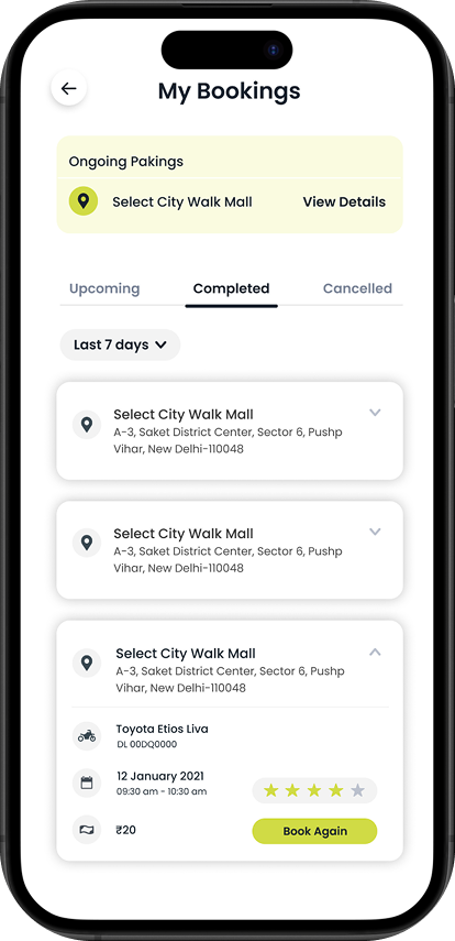 Perk mobile app bookings screen