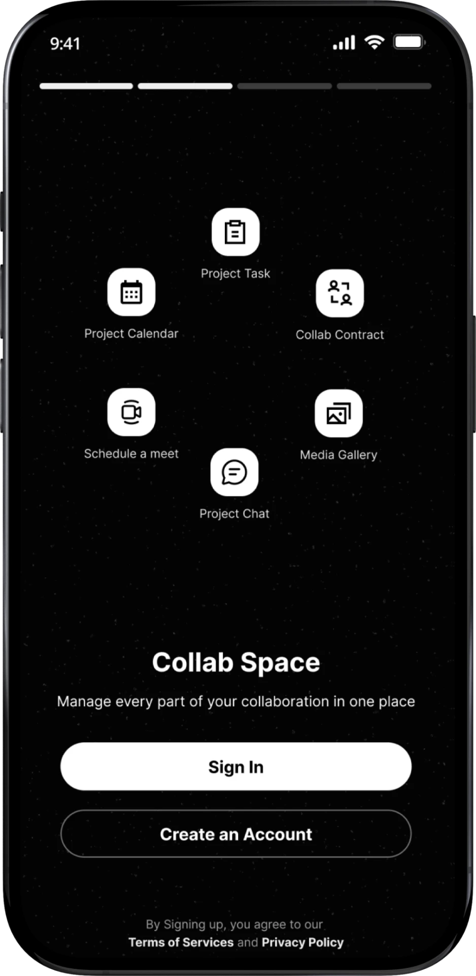 Collab space screen introduced during onboarding