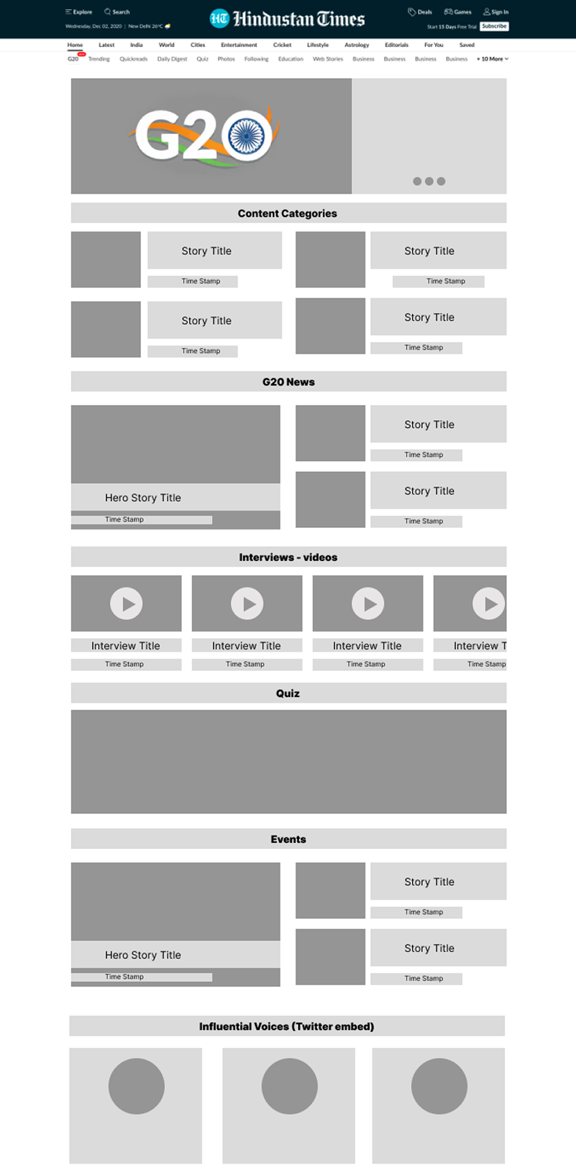 G20 microsite wireframe — full flow