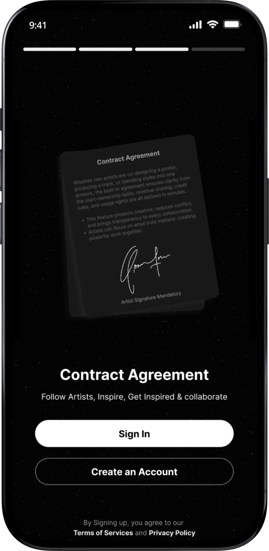 Contract agreement screen