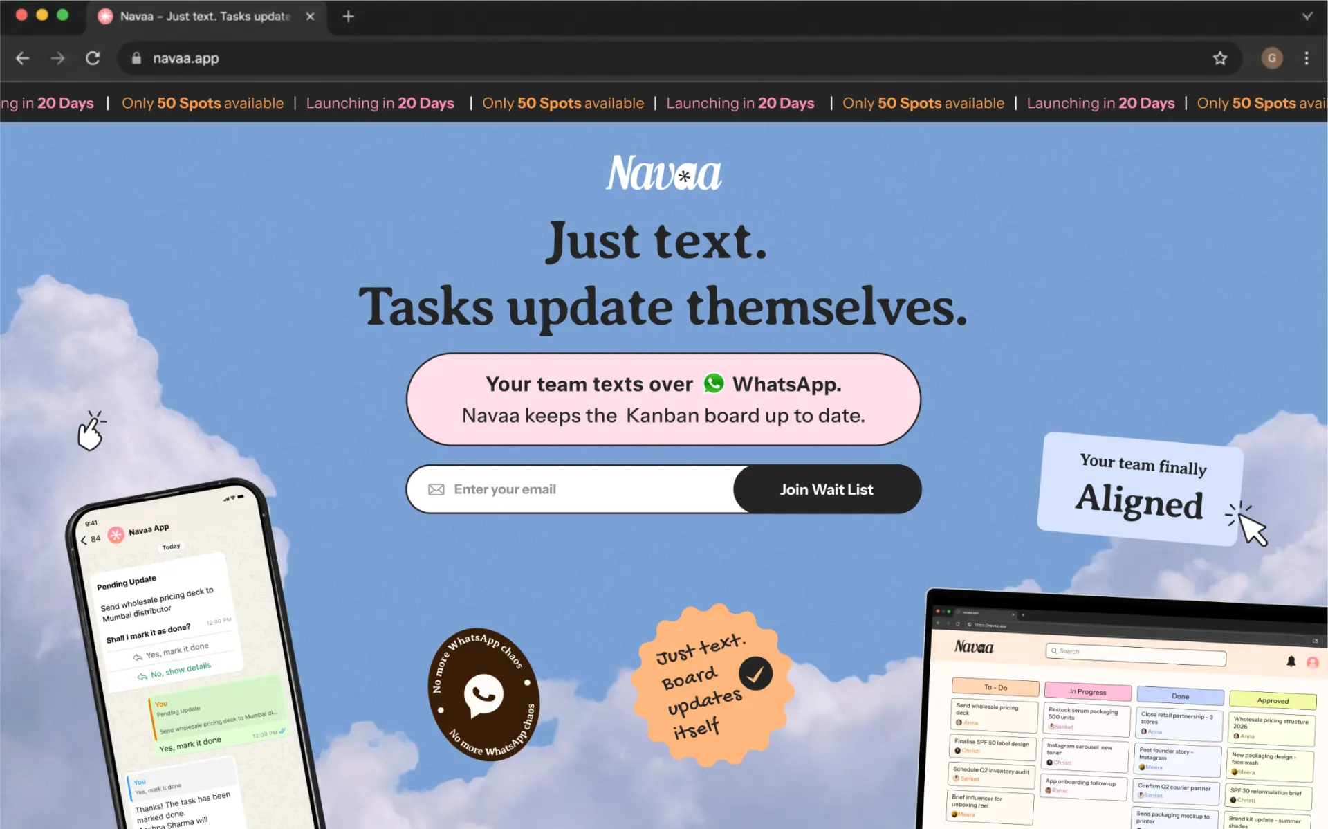 Navaa landing page hero with waitlist form