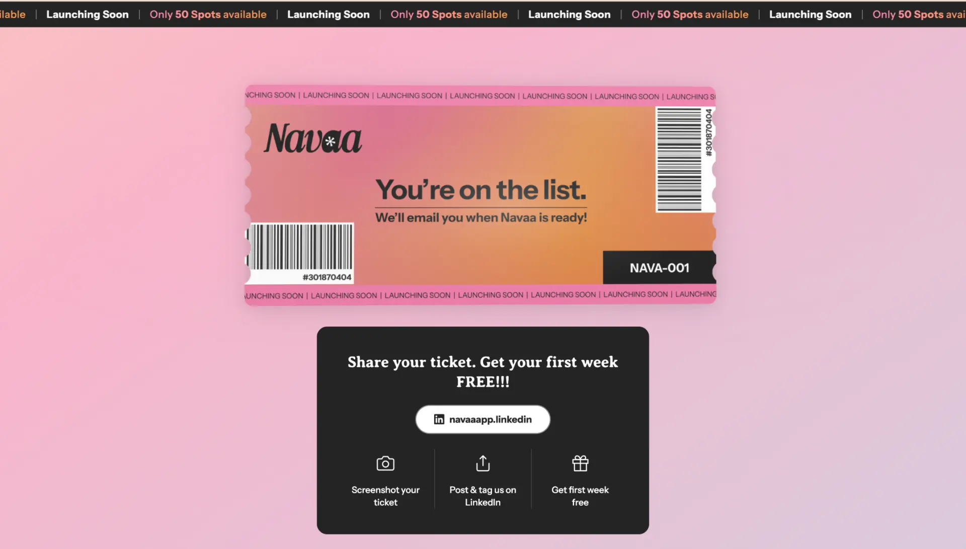 Navaa final call to action section confirmation ticket